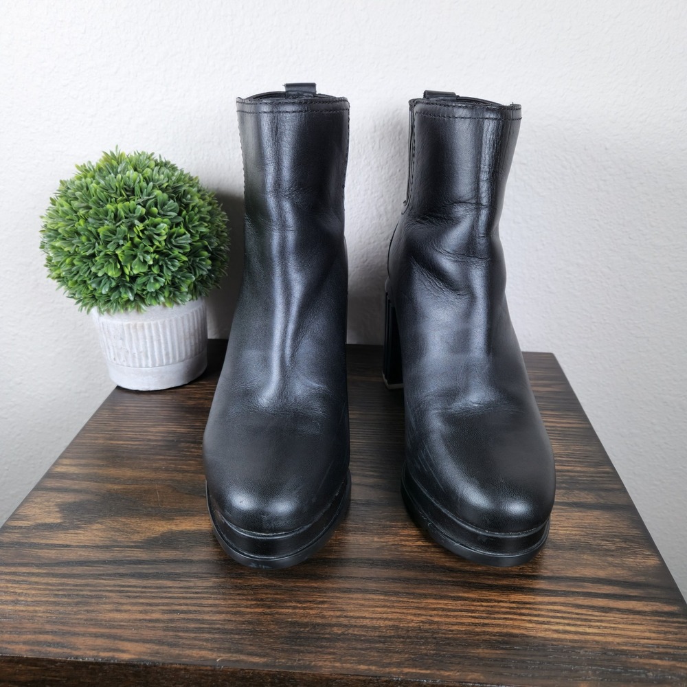 Sorel Chelsea Black Leather Platform Chunky Heel Ankle Boots Women's Size 8